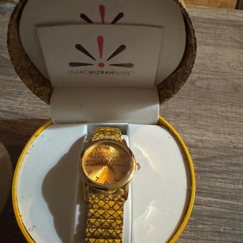 Isaac Mizrahi Yellow and Brown Watch and Patterned Watch Case